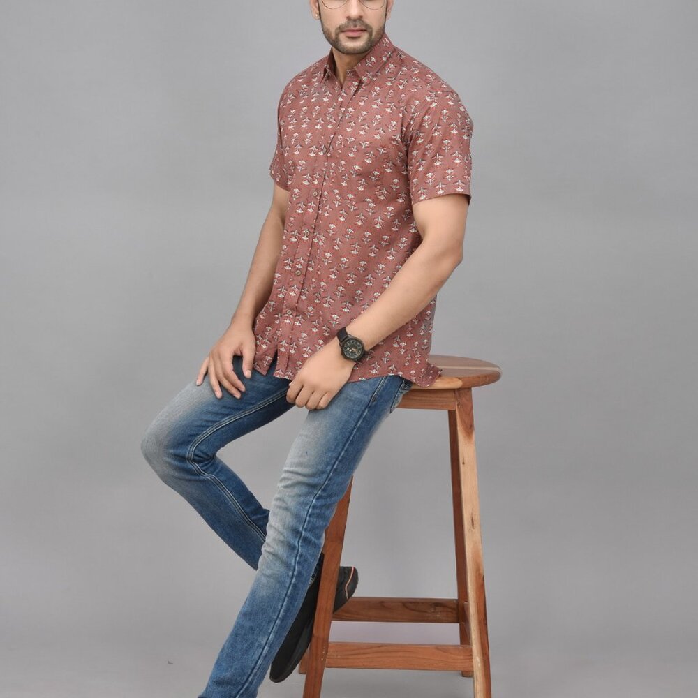 BRAND NEW Hand Block Printed Men Cotton Shirt Fall Clothing Partywear Men Shirt
